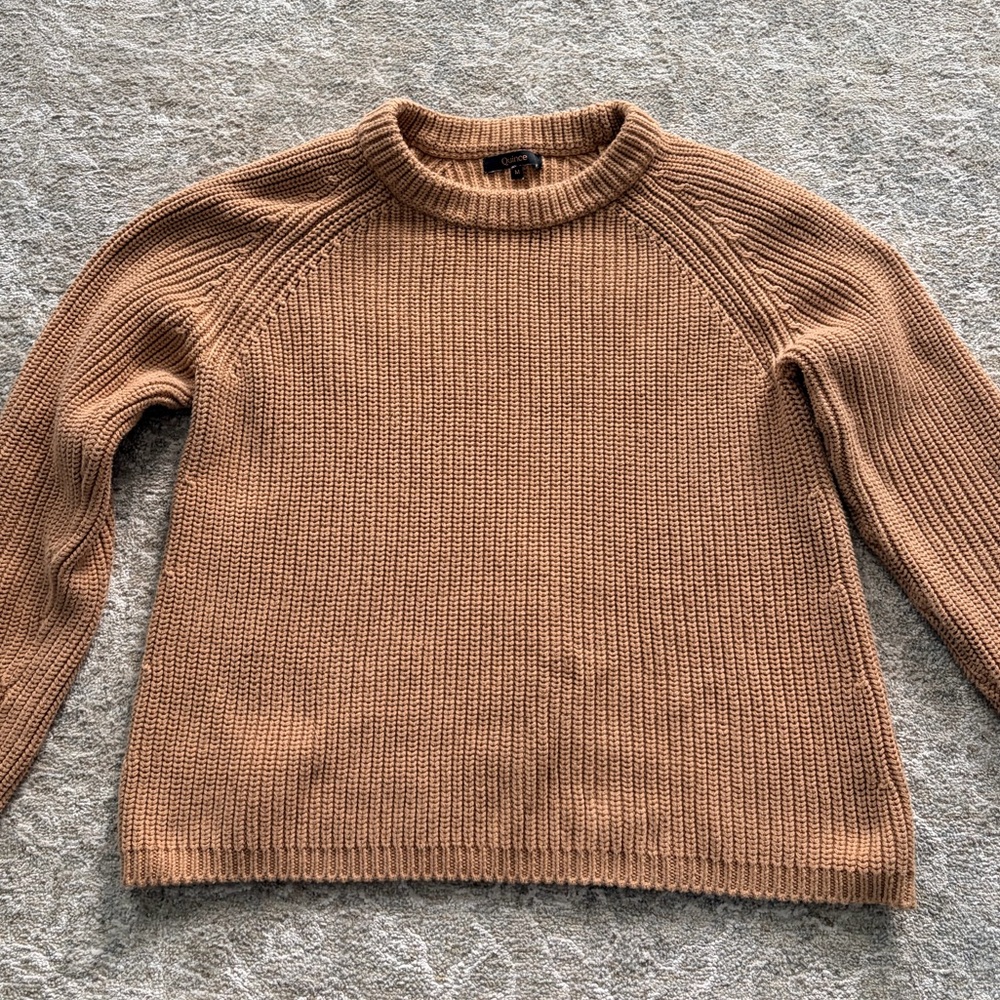 Quince Organic Cotton Cozy Tan Knit Sweater
